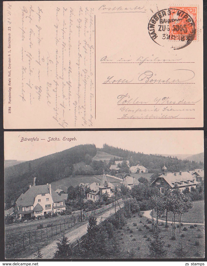 Bärenfeld Bahnpost HAINSBERG-KIPSDDORF ZUG 5305, Schmalspurbahn, Kipsdorf 1918, Ak Ortsansicht Sächsische Erzgebirge - Kipsdorf