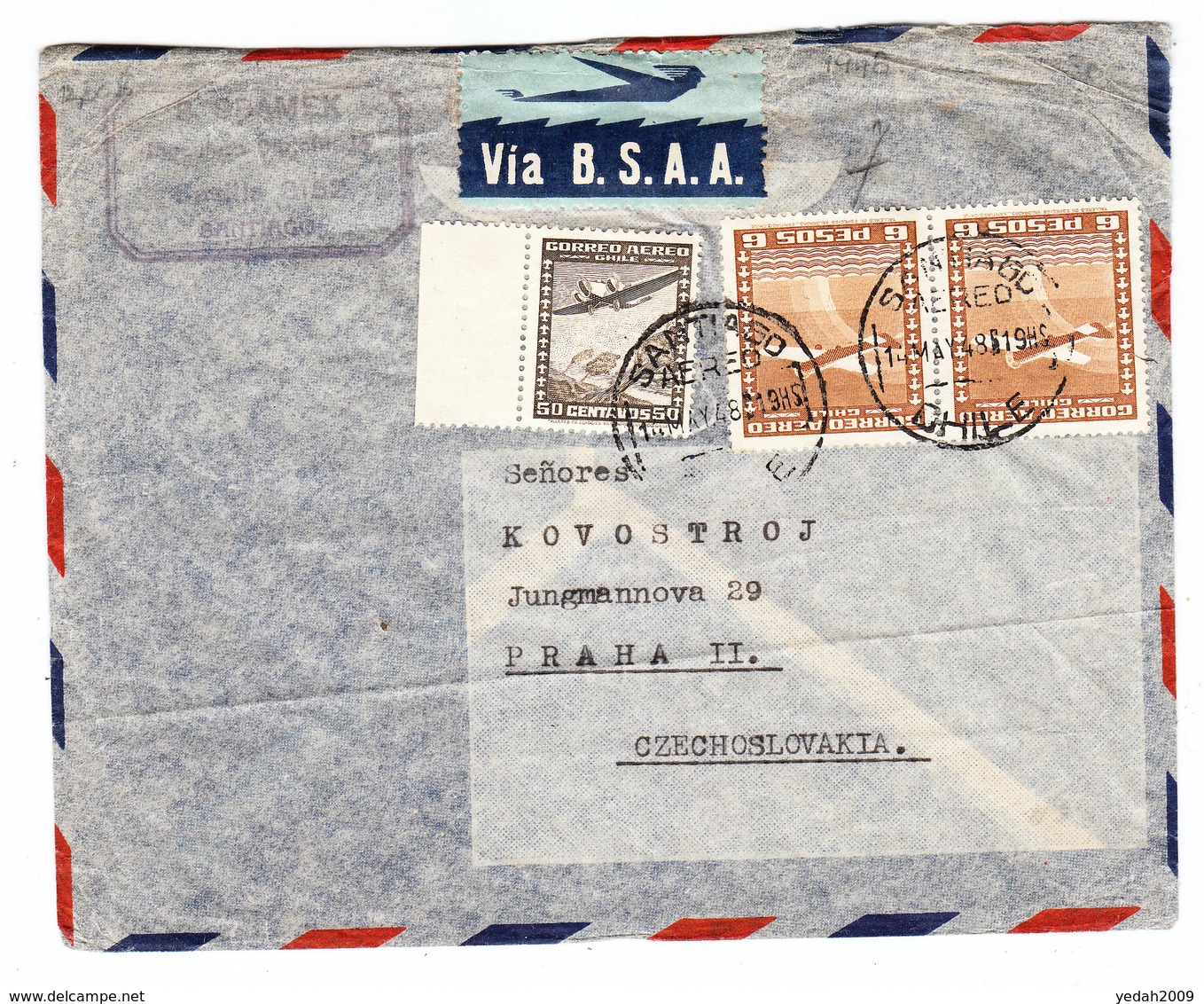 Chile B.S.A.A. AIRMAIL COVER 1948 - Chile