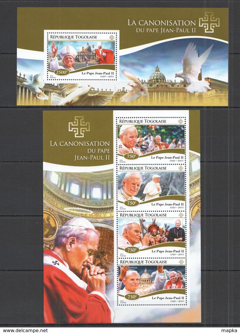 SS252 2014 TOGO FAMOUS PEOPLE CANONIZATION POPE JEAN-PAUL II KB+BL MNH - Popes