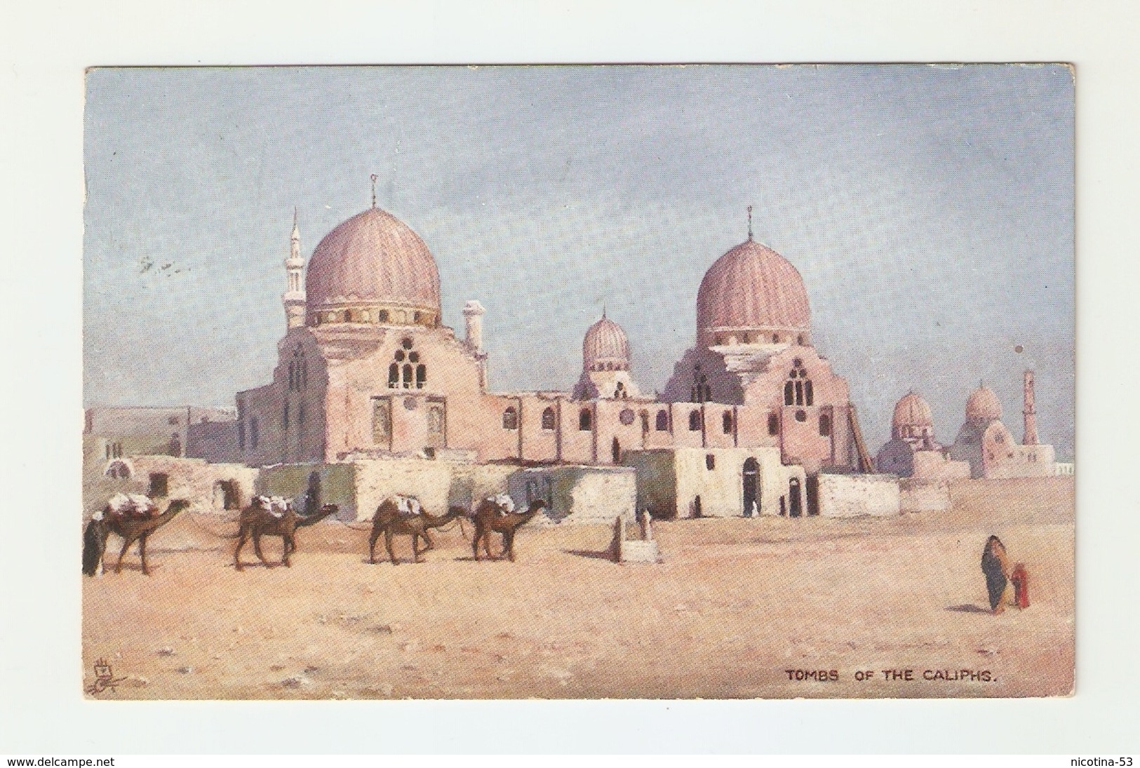 CT--02863-- IL CAIRO - TOMBS OF THE CALIPHS - VIAGGIATA PRIMI ANNI 900-ILLUSTRATA A COLORI- CAMMELLI - Cairo