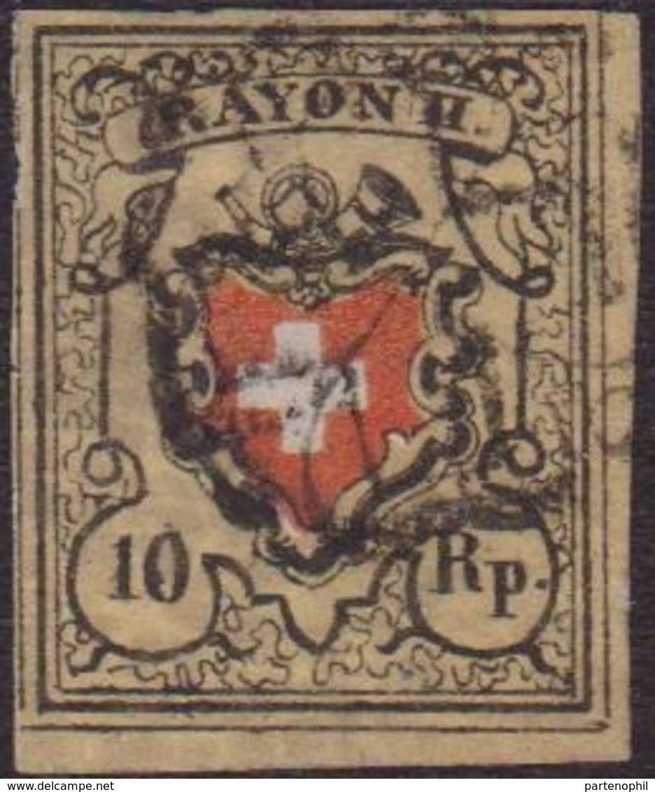 Svizzera Swiss - 670 - 1850 – 10 C. Giallo, Nero E Rosso N. 15. Firma A. Diena. Cat. € 190. SPL - 1843-1852 Poste Federali E Cantonali