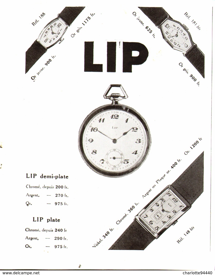 PUB   MONTRES  " LIP "   1930  ( 4 ) - Autres & Non Classés