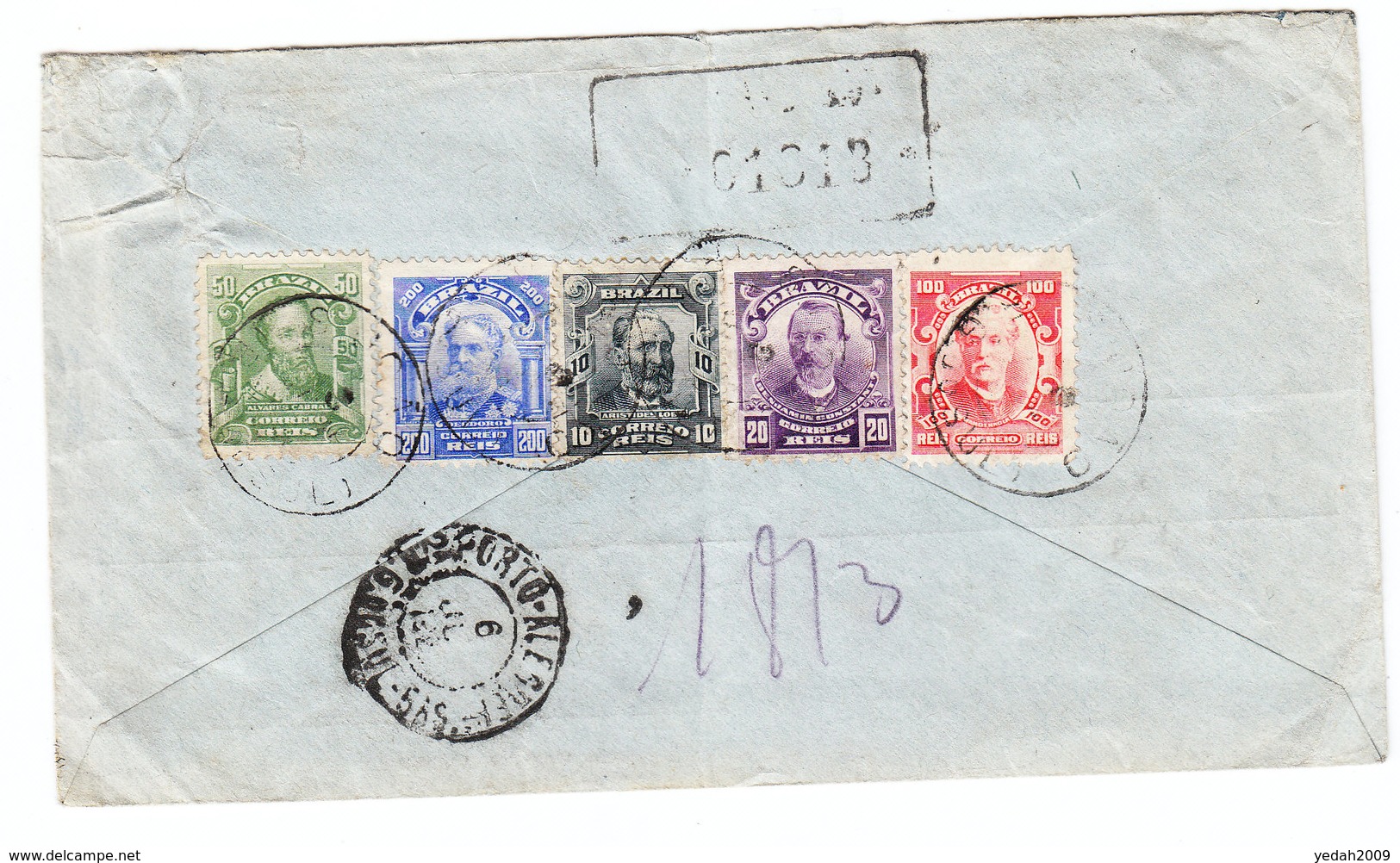 Brazil GOOD FRANKING 5 COLOURS REGISTERED COVER 1923 - Covers & Documents