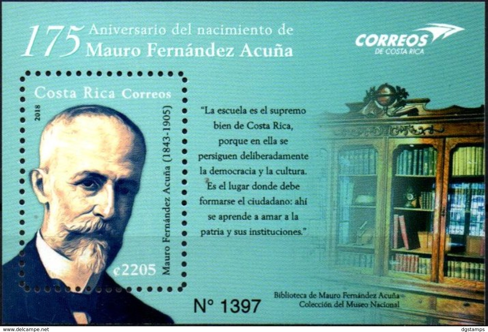 Costa Rica 2018 ** BF 175 Aniversario De Mauro Fernández Acuña. Político, Abogado Y Catedrático. - Costa Rica