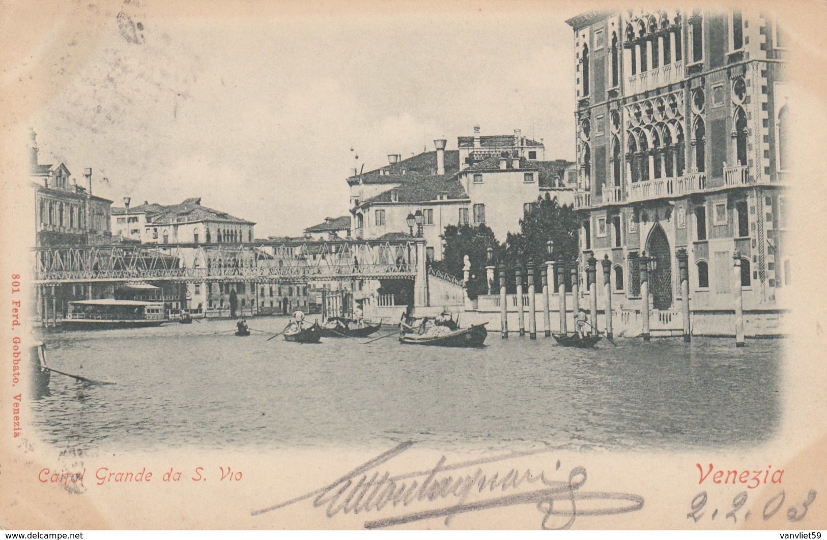 VENEZIA-CANAL GRANDE DA SAN VIO-CARTOLINA VIAGGIATA IL 2-2-1903 - Venezia (Venice)