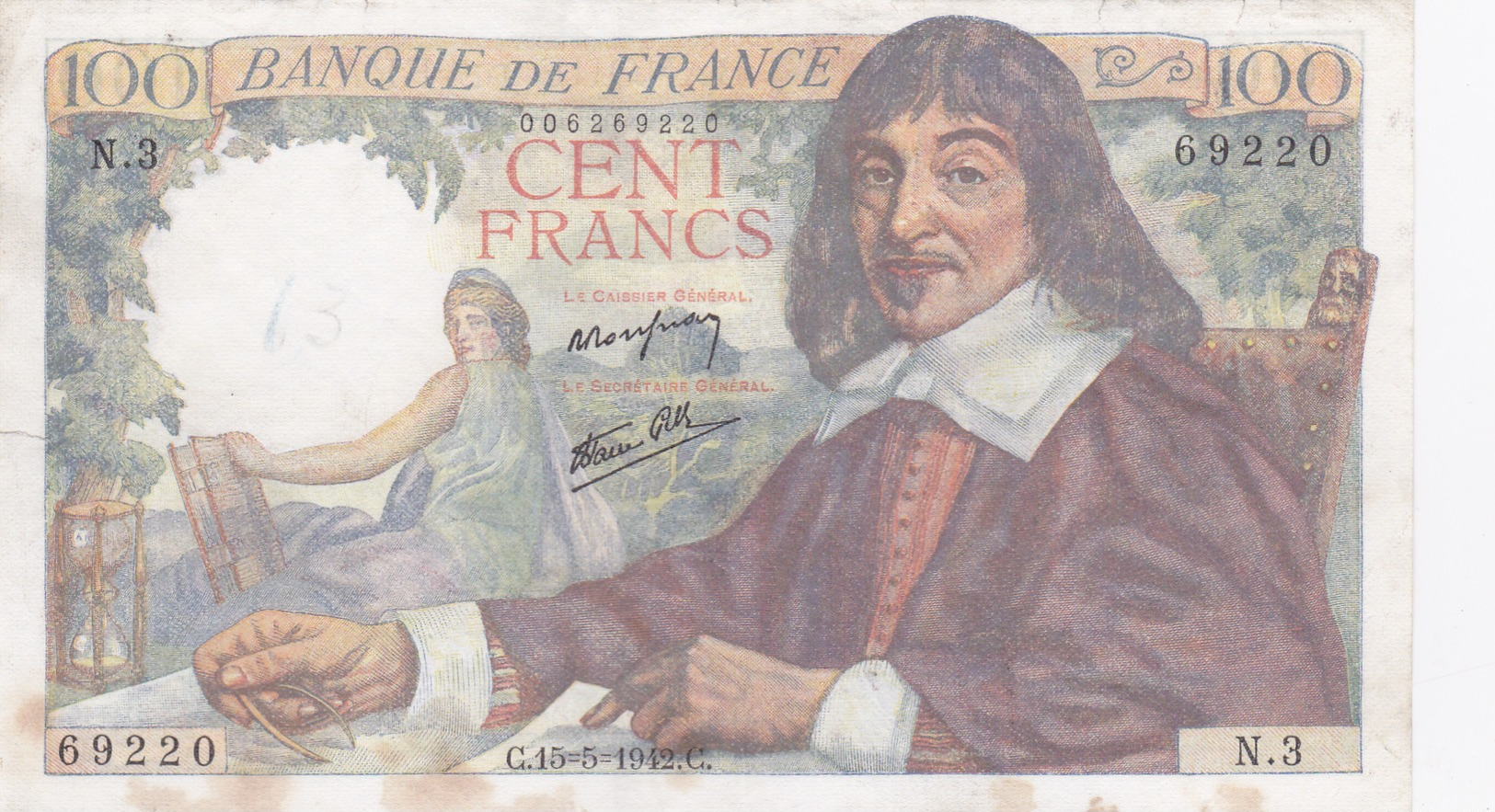 Billet De 100 Francs (DESCARTES) - Type 1942. - 100 F 1942-1944 ''Descartes''