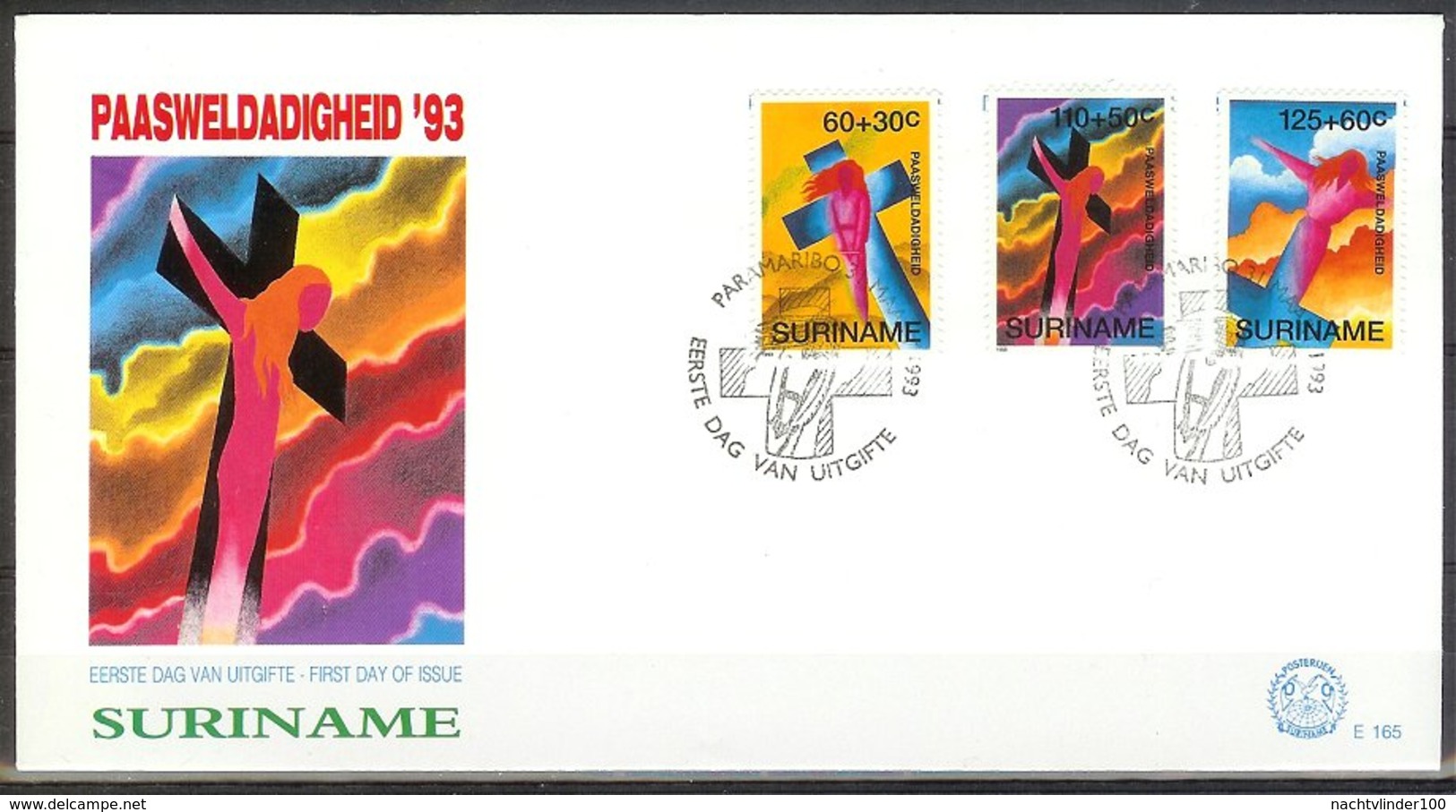 Mel165b PASEN PAASWELDADIGHEID EASTER OSTERN SURINAME 1993 FDC - Pasen