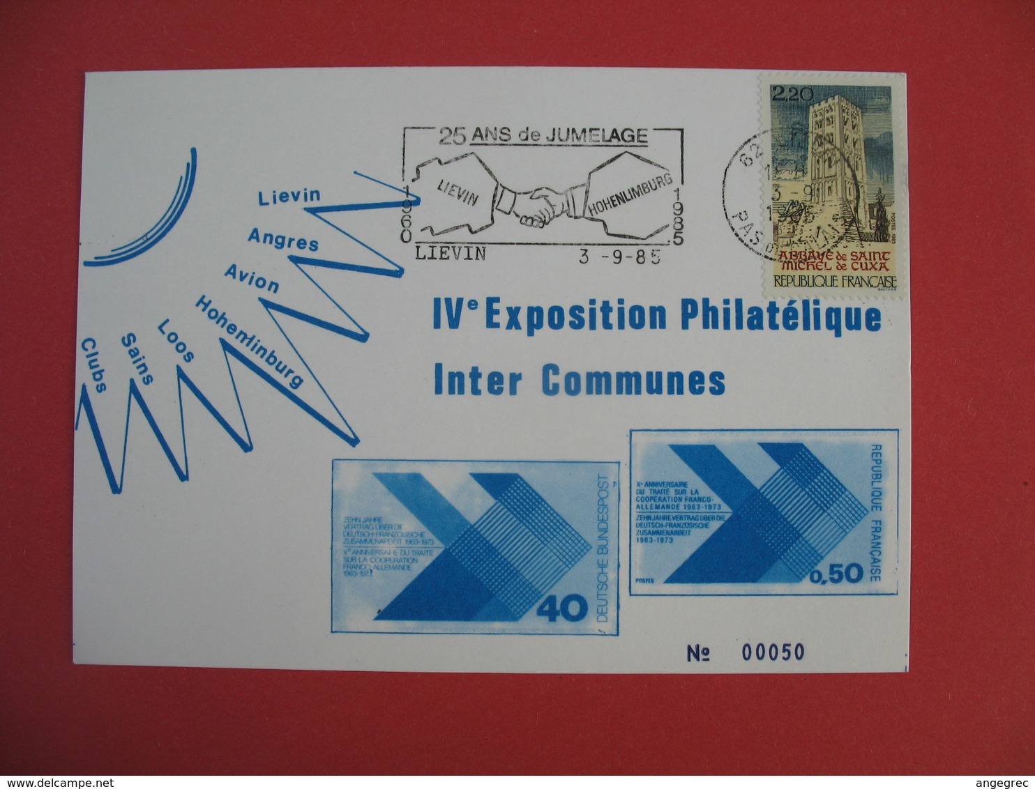 Carte 1985 Cachet Pas De Calais  IV ème Exposition Philatélique Inter Communes 25 Ans De Jumelage - Expositions