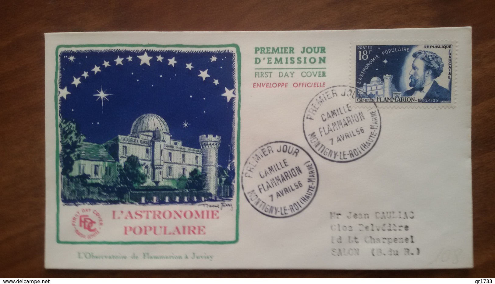 Premier Jour  FDC..  CAMILLE  FLAMARION .. 1956 .. MONTIGNY Le ROI ..astronome - Non Classés