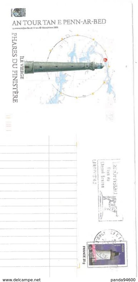 Enveloppe Prétimbrée Phare Du Stiff Cachet Landovisiau 2006 Ile Vierge - 1961-....