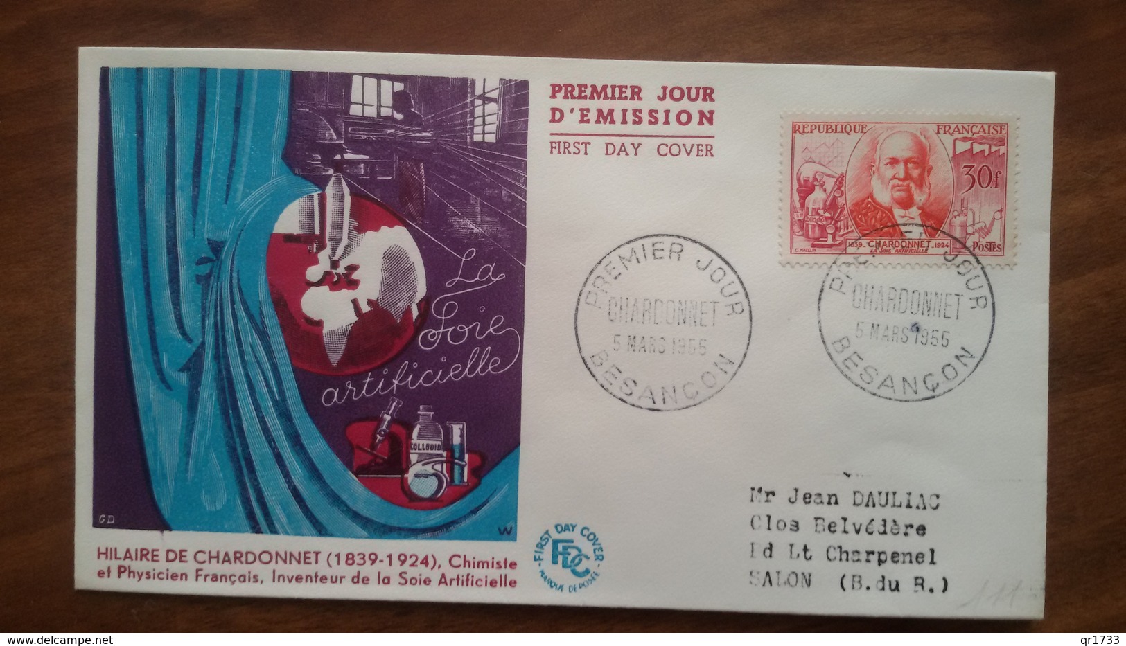 Premier Jour  FDC..  CHARDONNET  ..1955 .. BESANCON .. Chimiste - Ohne Zuordnung