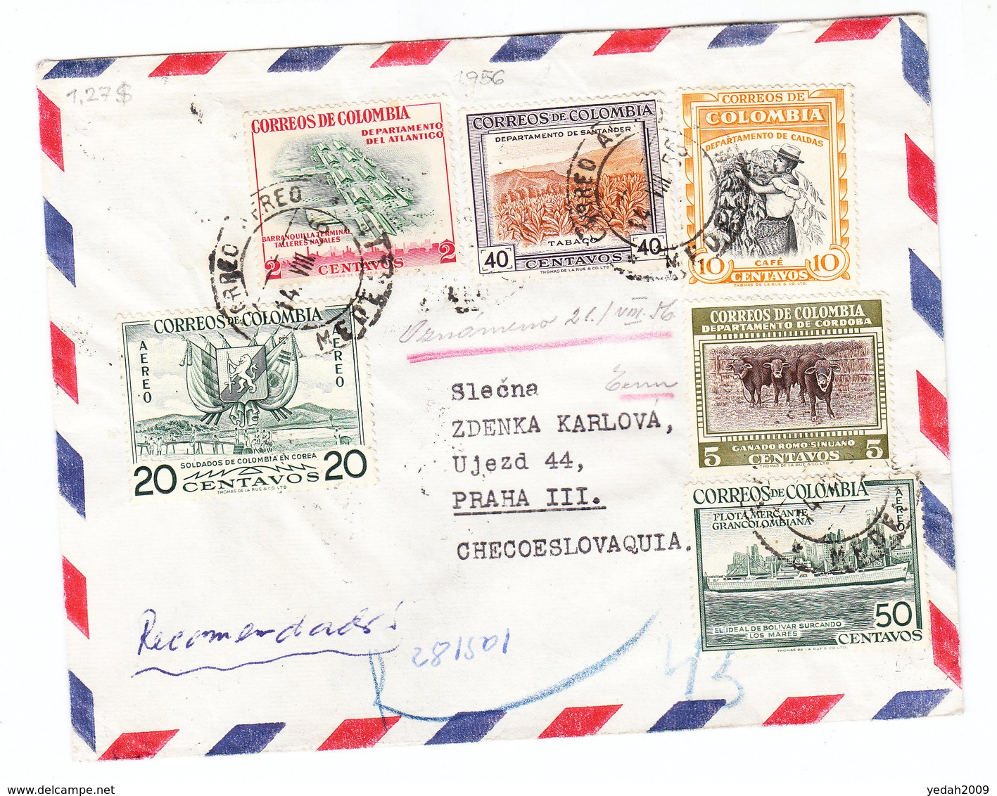 Colombia AIRMAIL REGISTERED COVER 1956 - Colombia