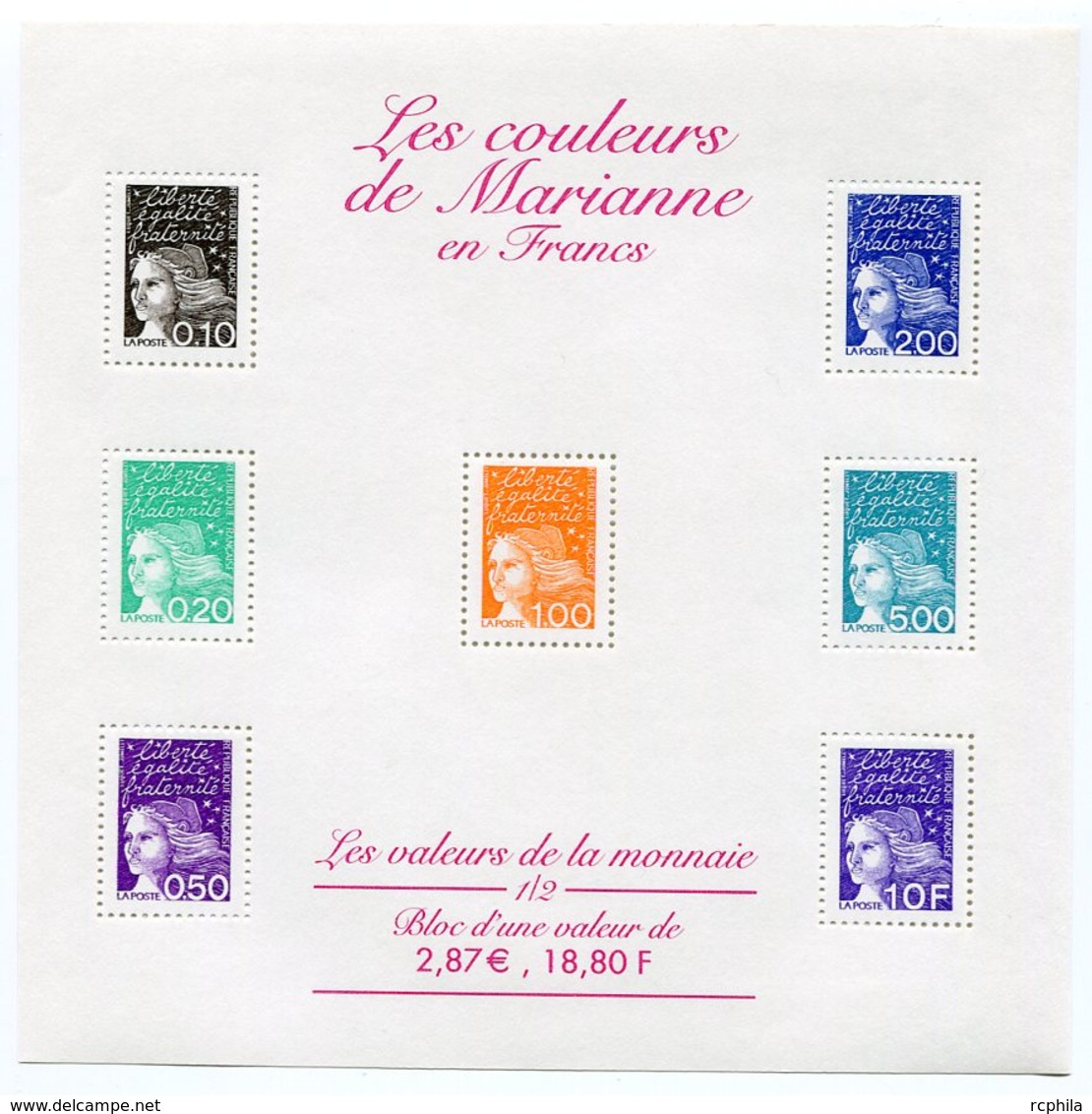 RC 11958 FRANCE BF N° 41 LES COULEURS DE MARIANNE BLOC FEUILLET NEUF ** A LA FACIALE - Neufs