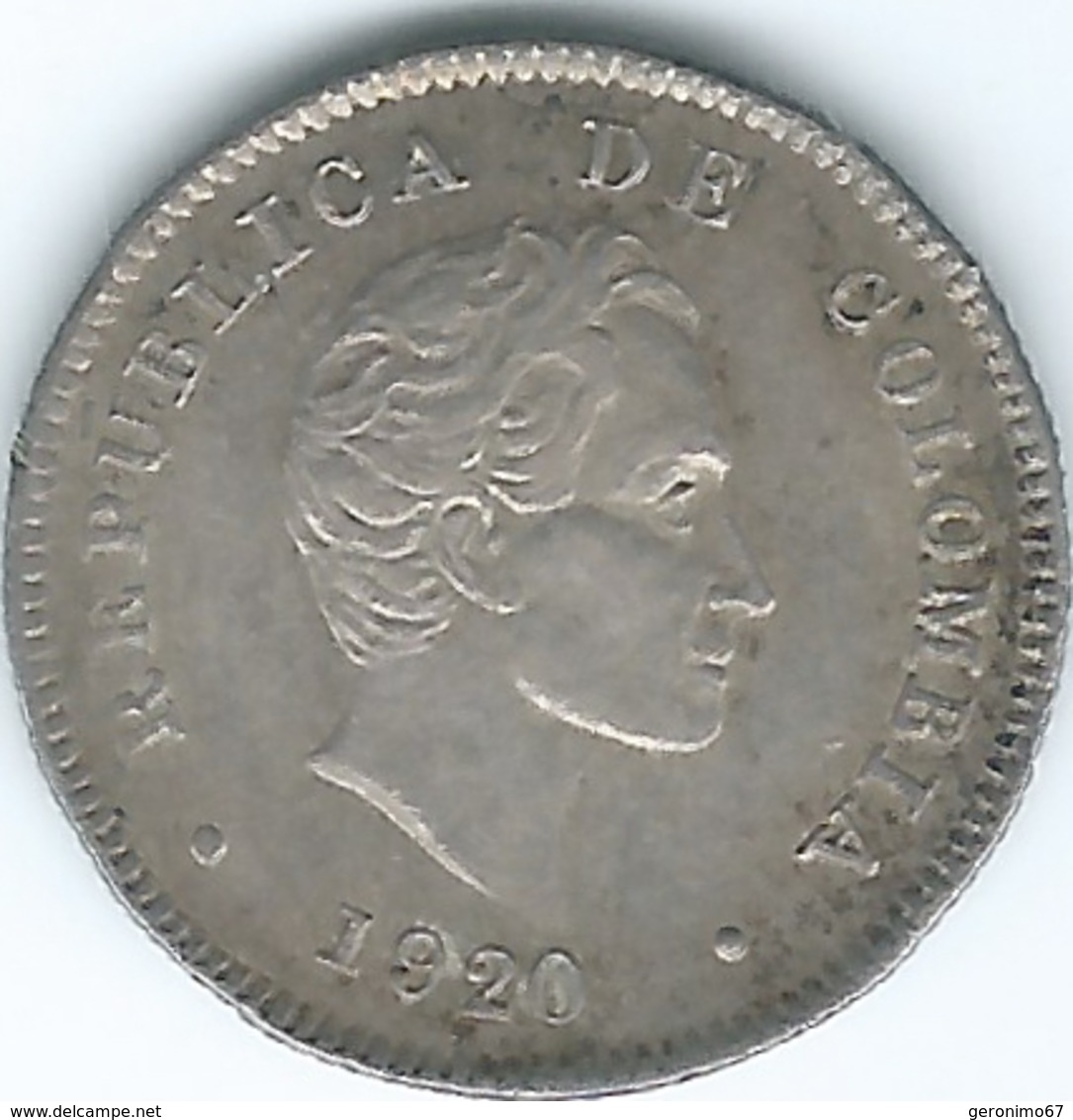 Colombia - Diez 10 Centavos - 1920 - KM196.2 - Recut Arms - Scarce Coin. - Colombie