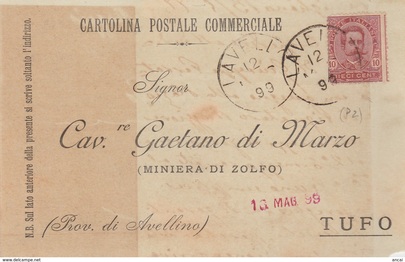 Lavello. 1899. Annullo Grande Cerchio LAVELLO, Su Cartolina Postale Commerciale - Storia Postale