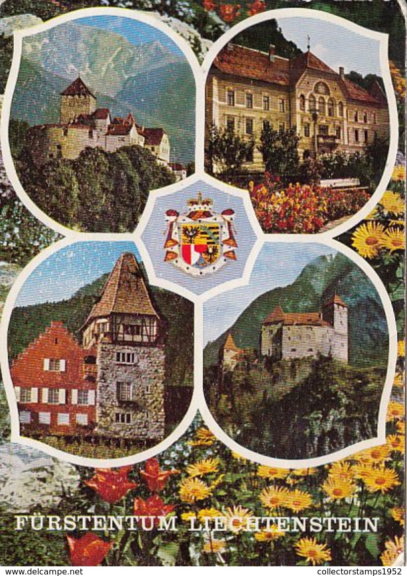 77563- VADUZ CASTLE, GOVERMENT BUILDING, RED HOUSE, GUTENBERG CASTLE, FLOWERS - Liechtenstein