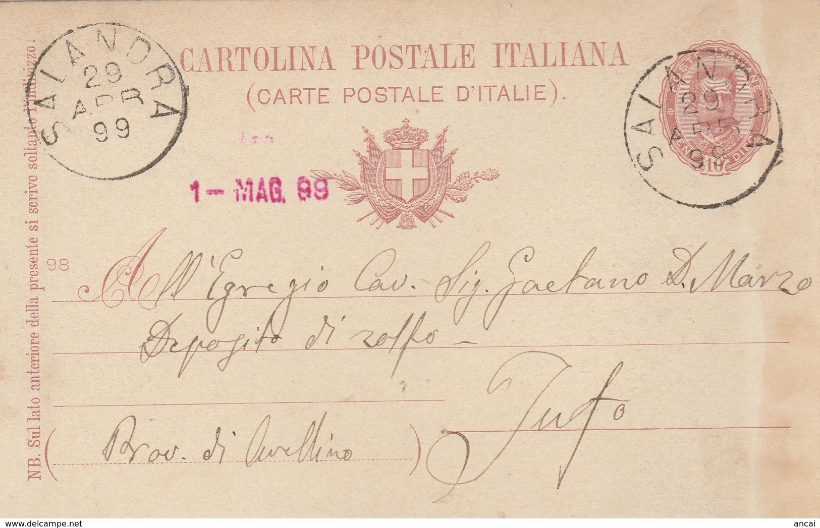 Salandra. 1899. Annullo Grande Cerchio SALANDRA, Su Cartolina Postale, Con Testo - Marcofilía