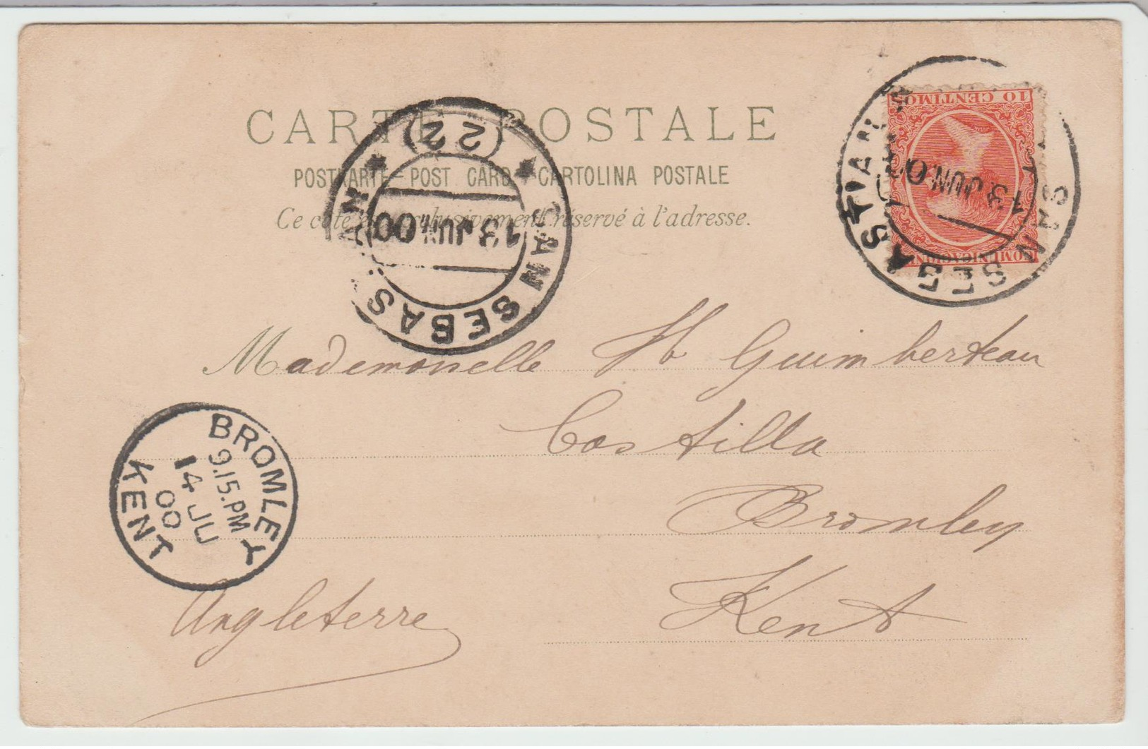 ESPAGNE " CPA Façon GRUSS De SAN SEBASTIEN De 1900 Pour L'Angleterre TB - Covers & Documents