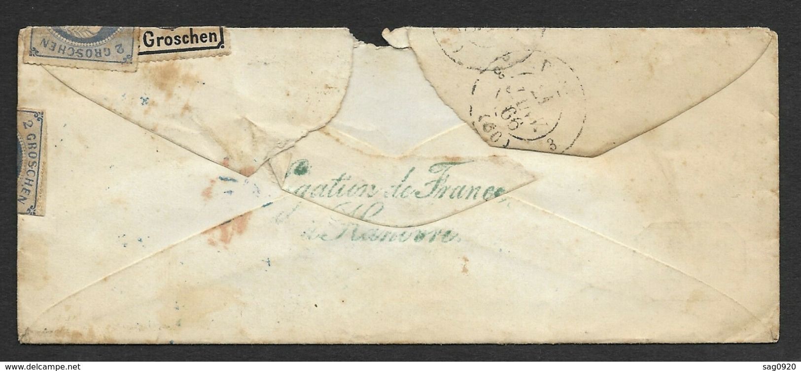 Enveloppe-Hanover-Hanovre-Pour Paris-Cachet Bleu Prusse Erquelines - Hanovre