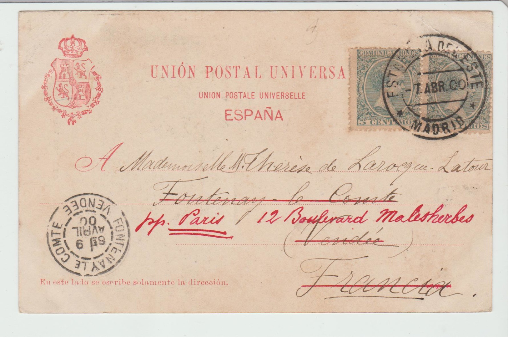 ESPAGNE " ESTAFETA  DEL ESTE / CPA De 1900 Pour La France TB - Lettres & Documents