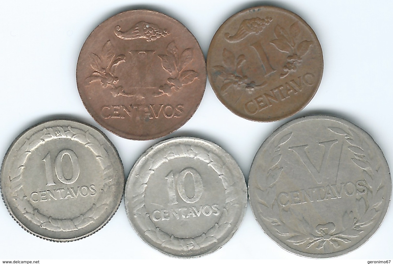 Colombia - 1 (1950), 2 (1948), 5 (1946 - Small Digits) & 10 Centavos (1946 & 1950) (KMs 199, 205, 210, 207.1 & 207.2) - Colombie