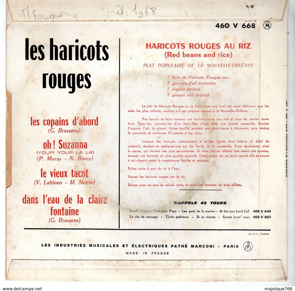 Disque Les Haricots Rouges - Les Copains D'abord - Ducretet 460 V 668 - - Jazz