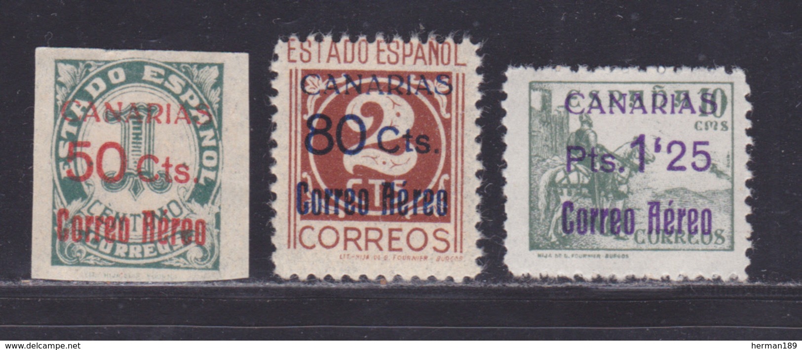 ESPAGNE AERIENS N°  147 à 149 ** MNH Neufs Sans Charnière, B/TB (D8728) Surcharge CANARIAS - 1937 - Ungebraucht