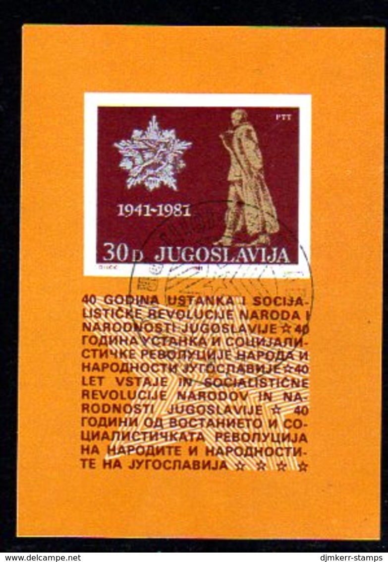 YUGOSLAVIA 1981 40th Anniversary Of Insurrection Block Used.  Michel Block 19 - Blocks & Sheetlets