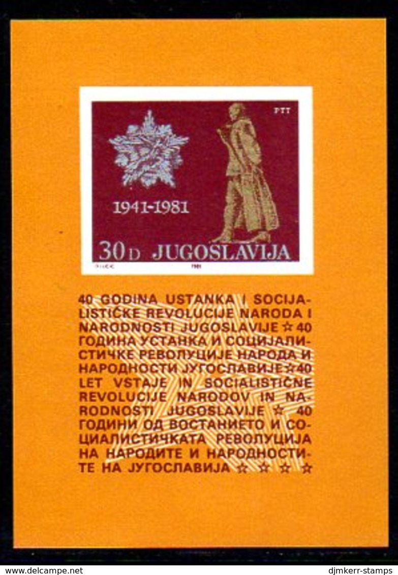 YUGOSLAVIA 1981 40th Anniversary Of Insurrection Block MNH / **..  Michel Block 19 - Blocchi & Foglietti