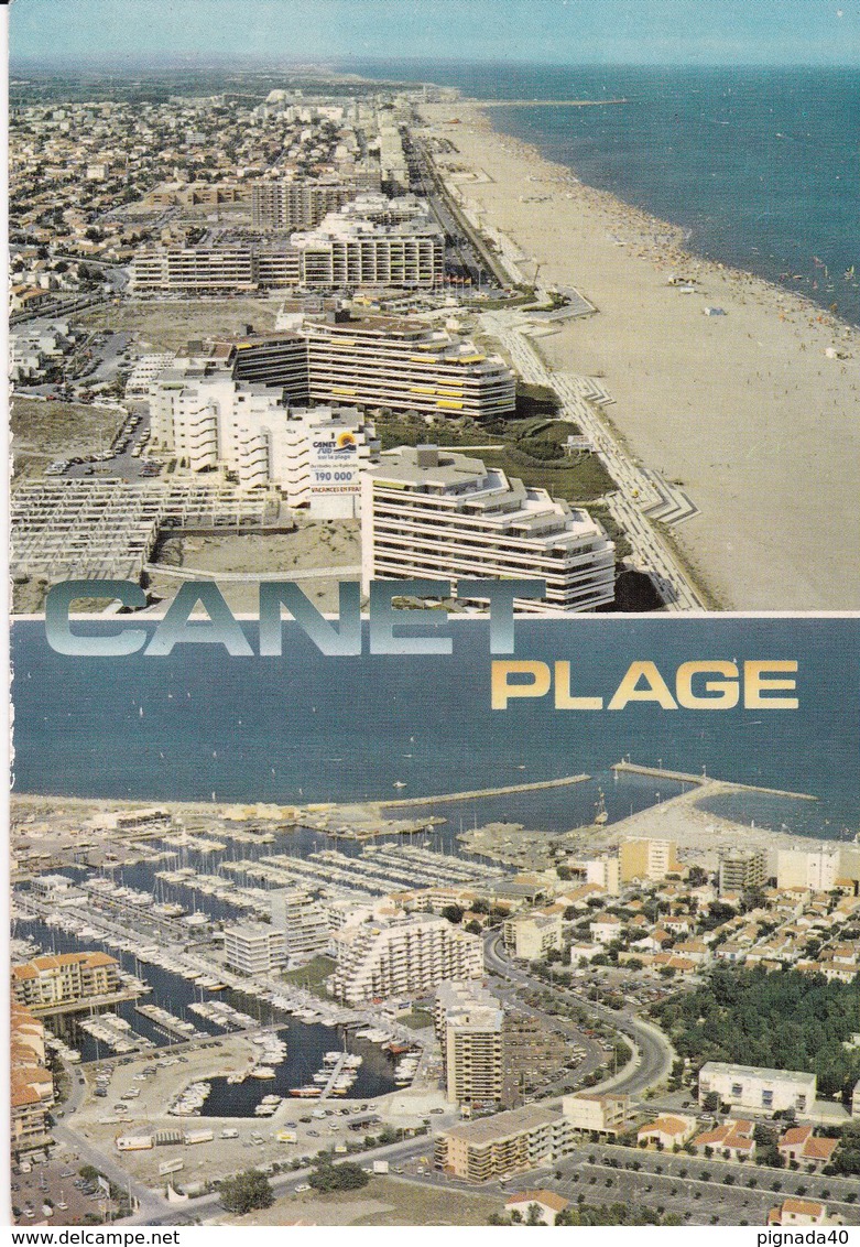 Cp , 66 , CANET-St-NAZAIRE En ROUSSILLON , Vues Aériennes: Canet Sud, Le Centre, Le Port, Multi-Vues - Canet En Roussillon