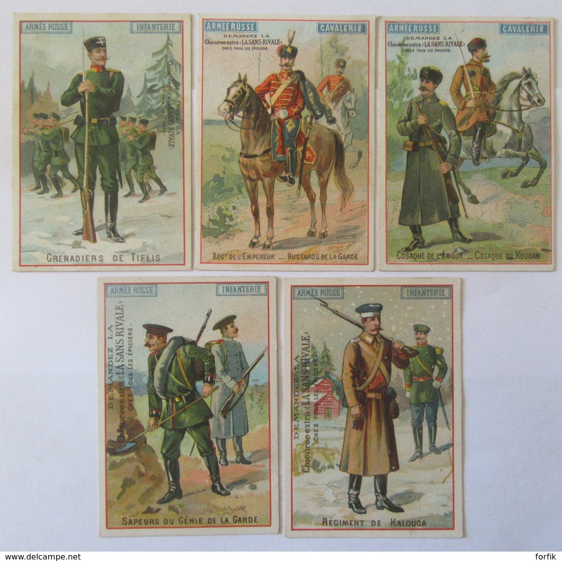 Lot De 5 Chromos Chicorée "La Sans Rivale" Par A. Haquet - Série Armée Russe - Thé & Café