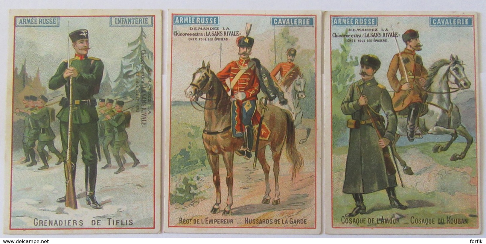 Lot De 5 Chromos Chicorée "La Sans Rivale" Par A. Haquet - Série Armée Russe - Thé & Café