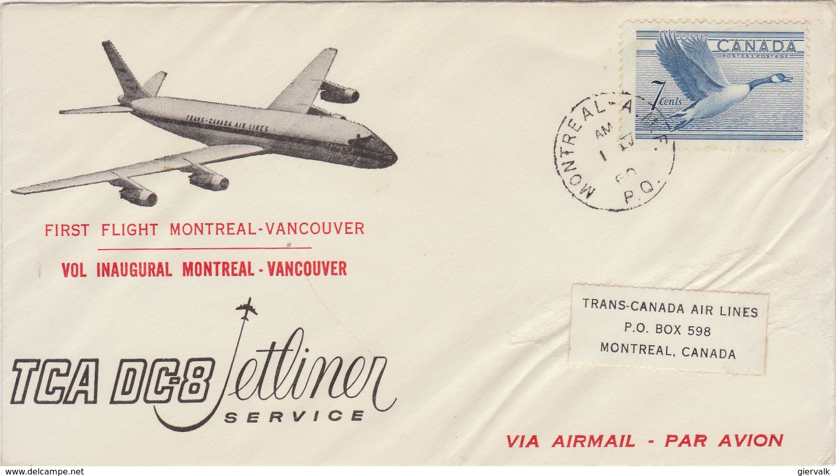 CANADA 1960 First Flight MONTREAL - VANCOUVER DC-8.BARGAIN.!! - Eerste Vluchten