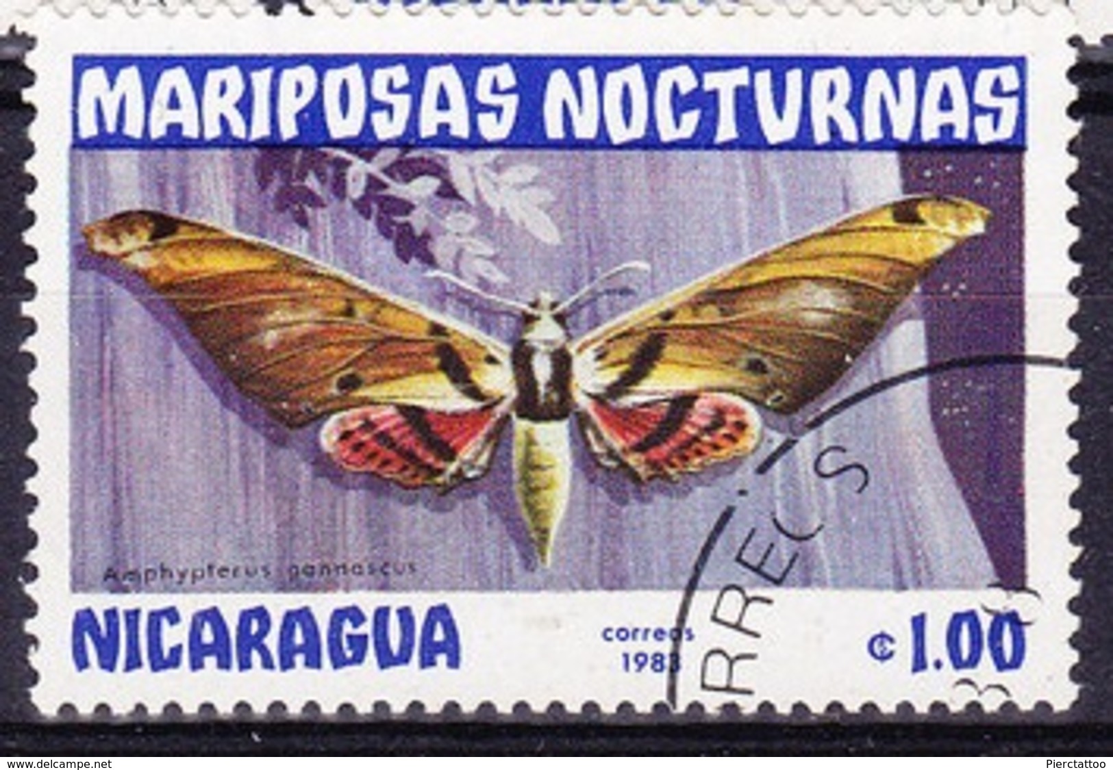 Adhemarius Gannascus (Papillon/Animaux) - Nicaragua - 1983 - YT 1242 - Oblitéré - Nicaragua