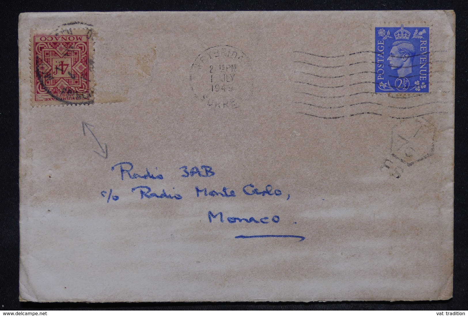 MONACO - Taxe De Monaco Sur Enveloppe Du Royaume Uni En 1949 - L 25653 - Cartas & Documentos