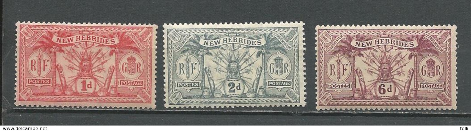 NOUVELLES HEBRIDES Scott A33-A37 Yvert 70-72 (3) **  80,00 $ 1921 - Neufs