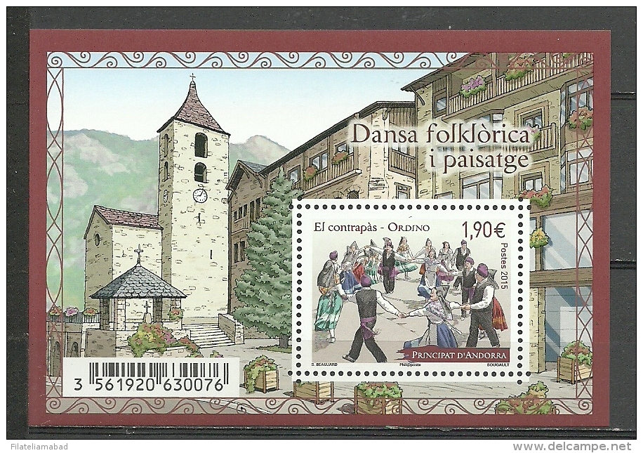 ANDORRA  CORREO FRANCES HOJITA BLOQUE DANSA FOLKLÒRICA 2015. C.H. C.15. - Blocks & Sheetlets