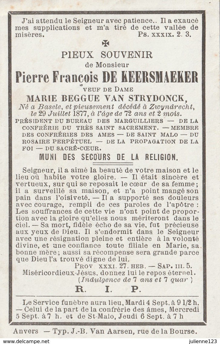 Né à BASELE 1805+1877 PIERRE FRANQOIS DE KEERSMAEKER. - Religion & Esotérisme