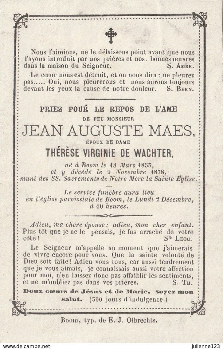 Né à BOOM 1853+1878 JEAN AUGUSTE MAES. - Religion & Esotérisme