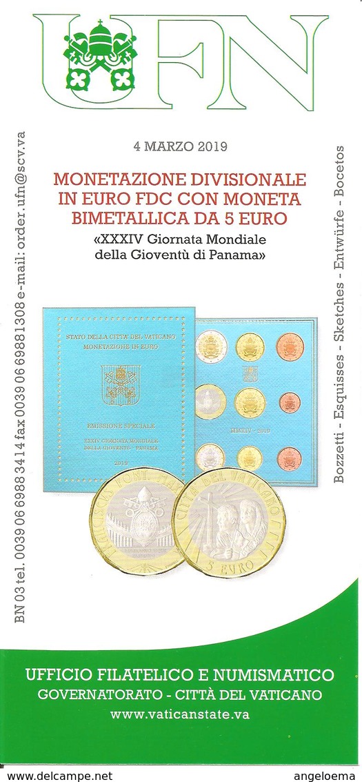 VATICANO - 2019 Bollettino UFN - Monete Divisionali Con 5 Euro XXXIV Giorn. Mond. Gioventù A Panama - Popes