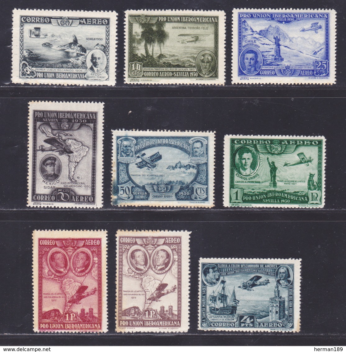 ESPAGNE AERIENS N°   75 à 83 ** MNH Neufs Sans Charnière, Rousseurs (L1238) Clôture De L'Exposition De Séville - 1930 - Unused Stamps