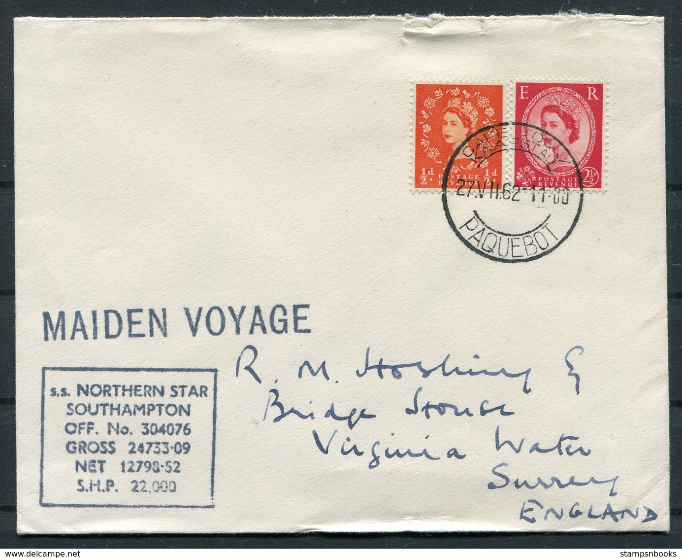 1962 GB / South Africa, Maiden Voyage NORTHERN STAR, Cape Town Paquebot Ship Cover - Covers & Documents