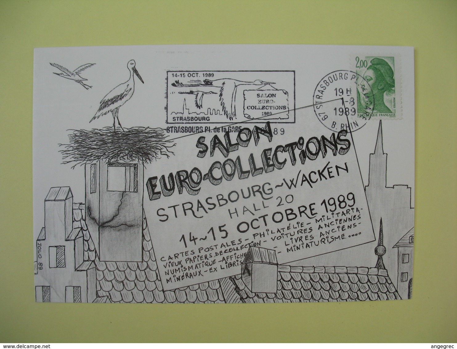 Carte  1989 Salon Euro Collections Strasbourg - Wacken  Cachet Bas Rhin - Expositions