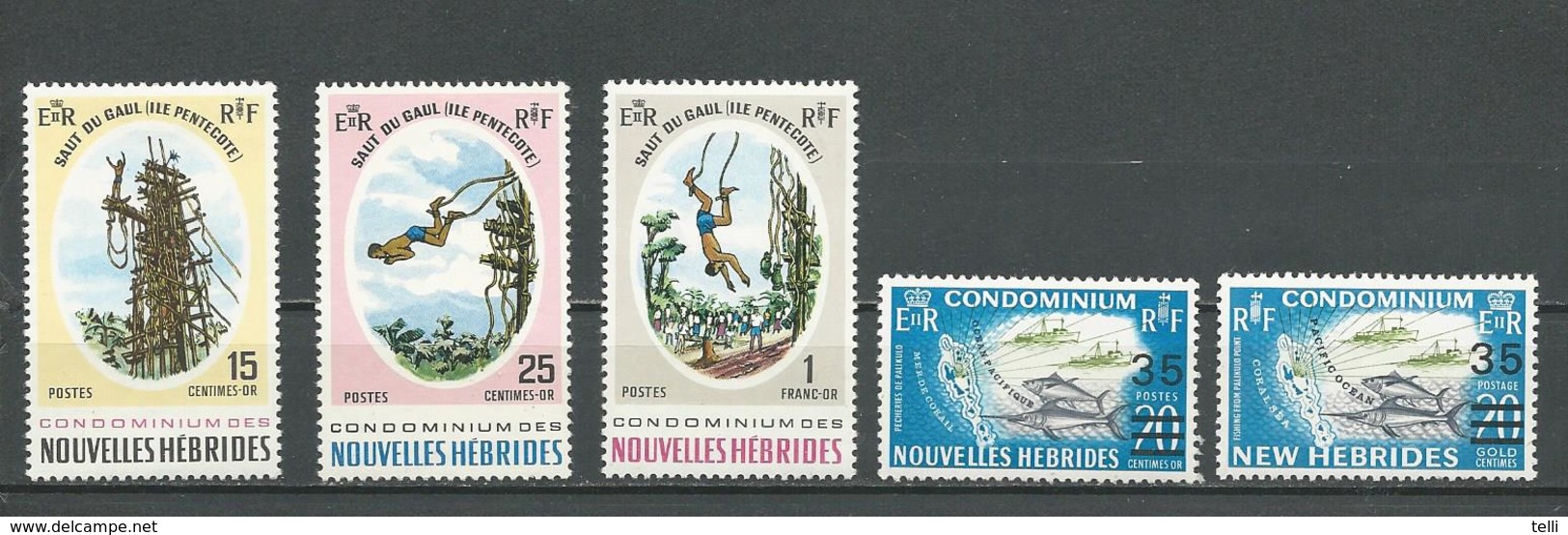 NOUVELLES HEBRIDES Scott F154-F156, F160, A141 Yvert 286-288, 298-299 (5) *VLH Et **   4,00 $ 1969 - Neufs