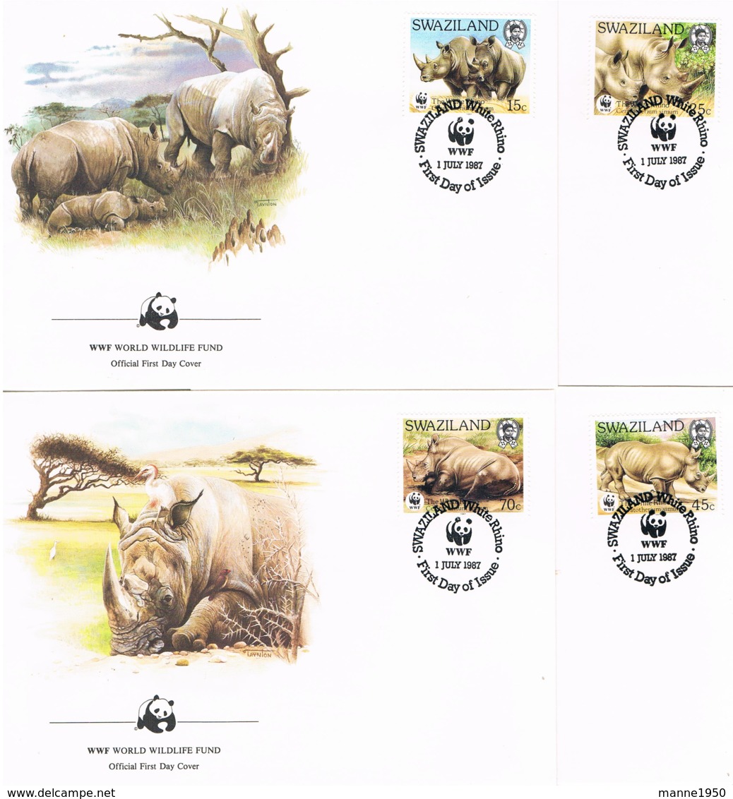 Swaziland 1987 Tiere/Nashorn Mi.Nr. 528/31 Kpl. Satz Gestempelt Auf FDC - Swaziland (1968-...)