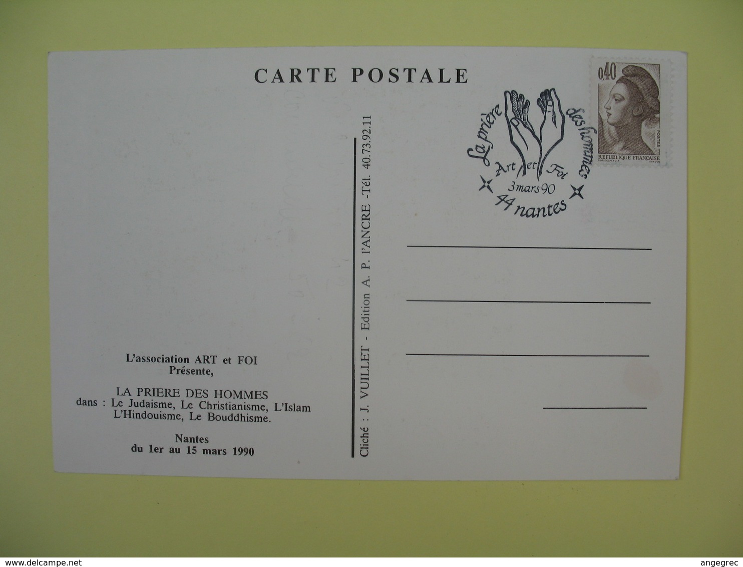 Carte Maximum  1984 N° 2323 La Prière Des Hommes Cachet Nantes - 1980-1989