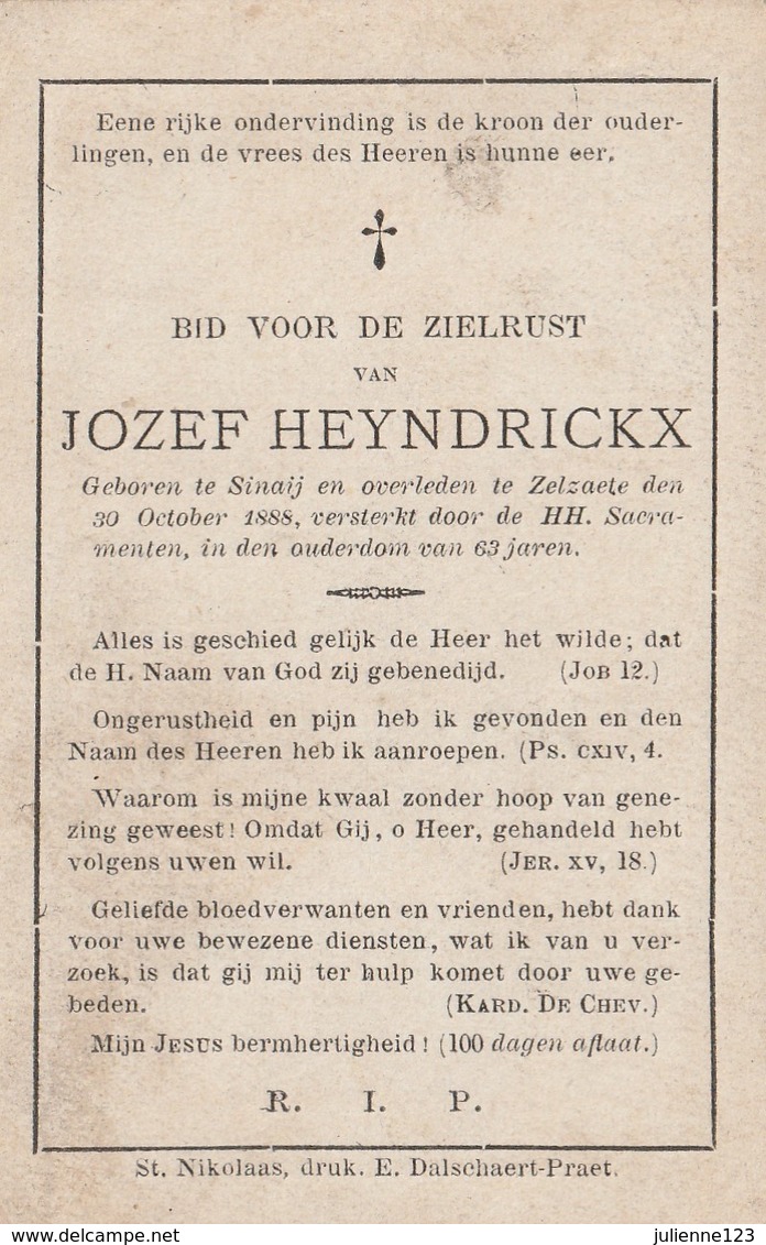 GEBOREN TE SINAIJ 1825+1888 JOZEF HEYNDRICKX. - Religion & Esotérisme