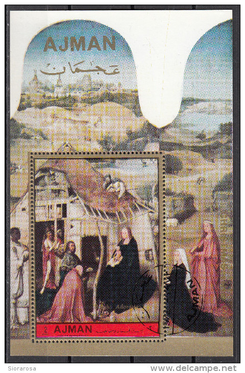 Ajman 1972 Bf. 420A "Adorazione Dei Magi" Trittico Dipinto Da J. Bosch Preobliterato Paintings Tableaux - Madonne