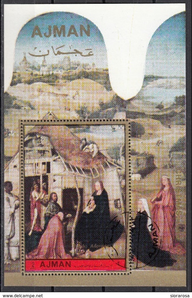 Ajman 1972 Bf. 420A "Adorazione Dei Magi" Trittico Dipinto Da J. Bosch Preobliterato Paintings Tableaux - Religione