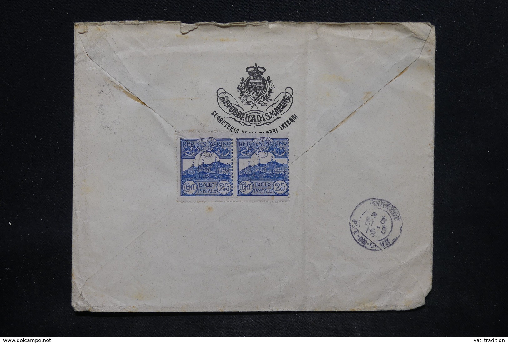 SAINT MARIN - Enveloppe Pour La France En 1908 , Affranchissement En Paire Au Verso - L 25680 - Covers & Documents